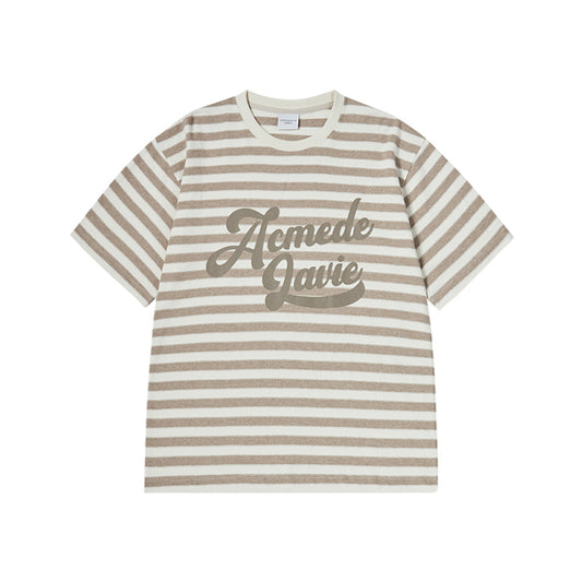 STRIPE LOGO PRINT SHORT SLEEVE T-SHIRT BEIGE