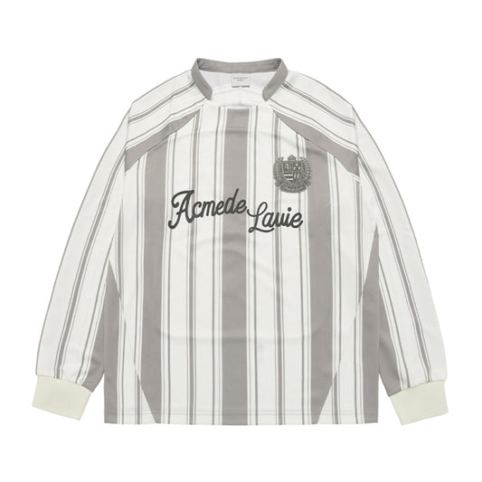 STRIPE FOOTBALL JERSEY LONG SLEEVE T-SHIRT LIGHT GRAY