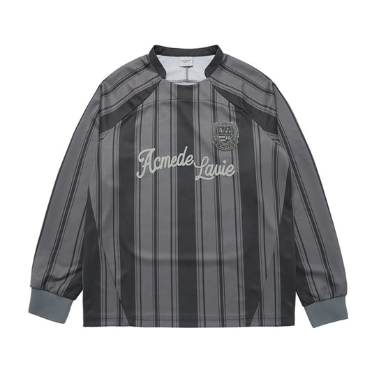 STRIPE FOOTBALL JERSEY LONG SLEEVE T-SHIRT BLACK