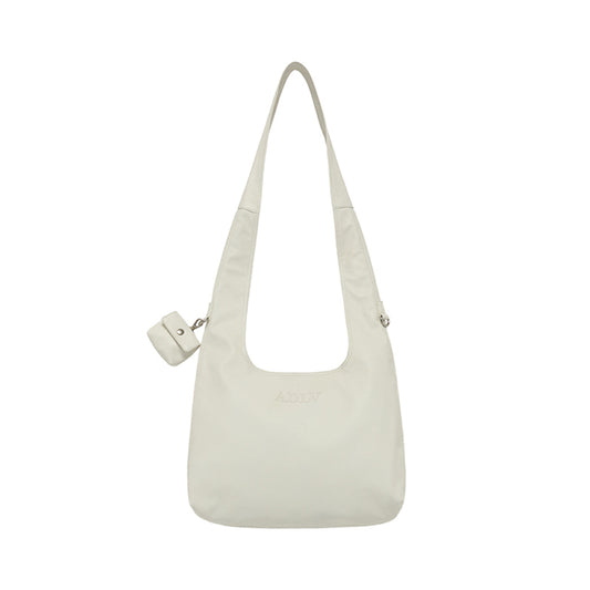 VEGAN LEATHER STITCH LOGO POINT SHOULDER BAG WHITE