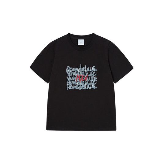 OIL PAINTING GRAPHIC WOMAN SHORT SLEEVE T-SHIRT BLACK