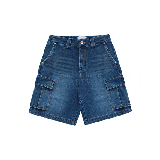 CARGO POCKET DENIM SHORT PANTS BLUE