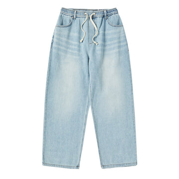DESTROYED DENIM BANDING PANTS LIGHT BLUE