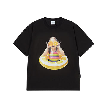 BABY FACE ORANGE TUBE SLEEVE T-SHIRT BLACK