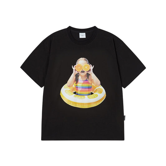 BABY FACE ORANGE TUBE SLEEVE T-SHIRT BLACK