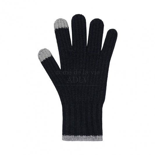 A LOGO EMBLEM EMBROIDERY KNIT GLOVES BLACK