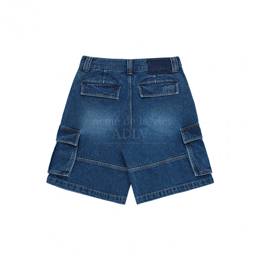CARGO POCKET DENIM SHORT PANTS BLUE