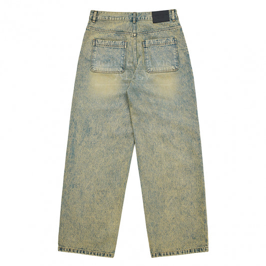 COLOR SPRAY DYE DENIM PANTS YELLOW