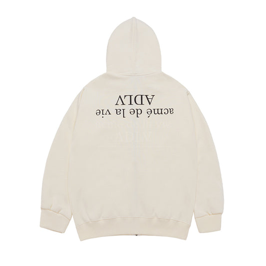 UPSIDE DOWN LOGO NAPPING ZURRY HOODIE ZIP UP IVORY