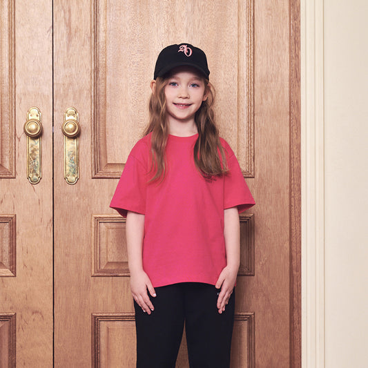 KIDS RABBIT BEAR DOLL LOGO SHORT SLEEVE T-SHIRT-DEEP PINK