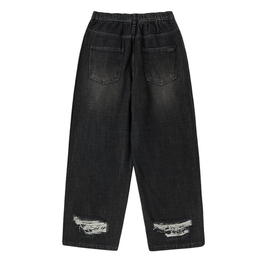 DESTROYED DENIM BANDING PANTS BLACK