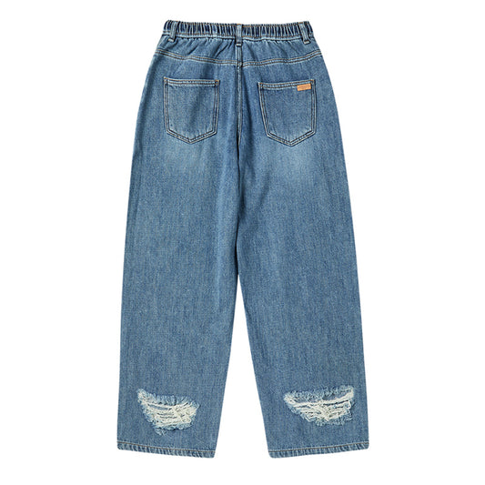 DESTROYED DENIM BANDING PANTS BLUE