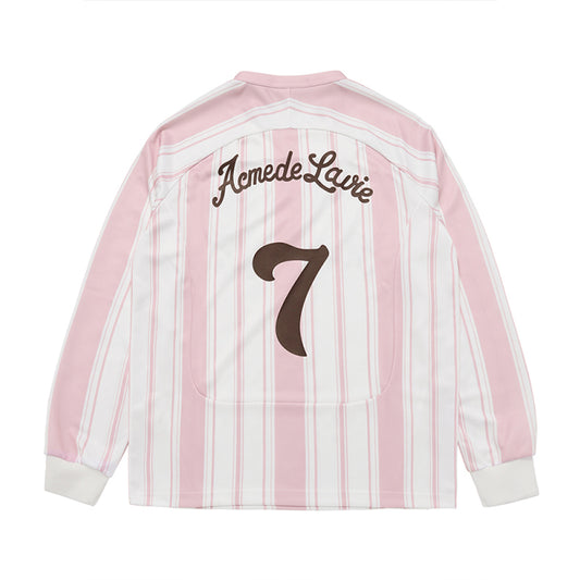 STRIPE FOOTBALL JERSEY LONG SLEEVE T-SHIRT LIGHT PINK