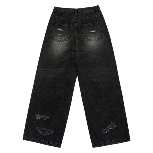 DAMAGE STITCH WASHING DENIM PANTS BLACK