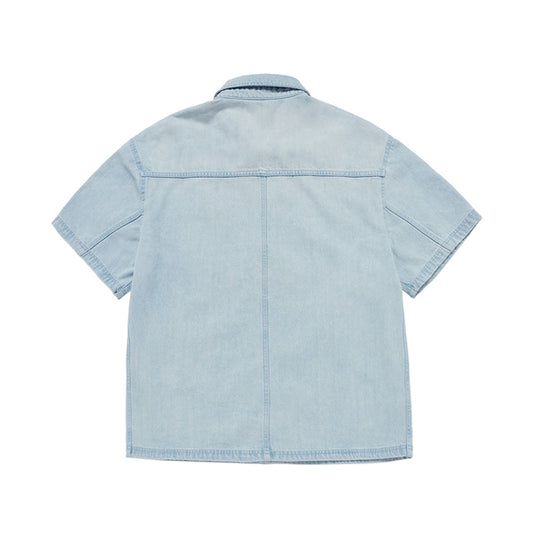OVERSIZE WASHING DENIM SHORT SLEEVE SHIRTS LIGHT BLUE