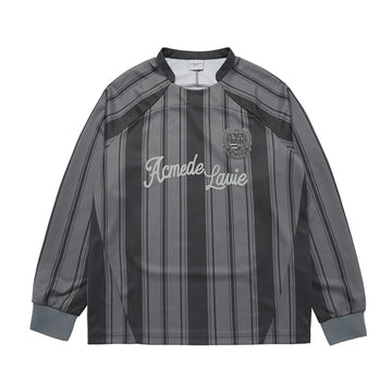 STRIPE FOOTBALL JERSEY LONG SLEEVE T-SHIRT BLACK