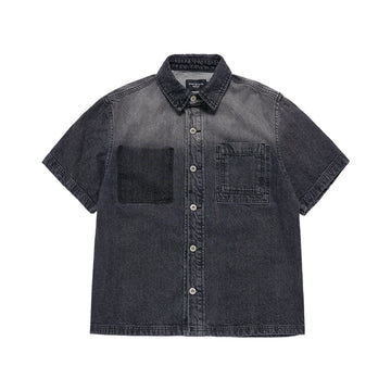 OVERSIZE WASHING DENIM SHORT SLEEVE SHIRTS BLACK