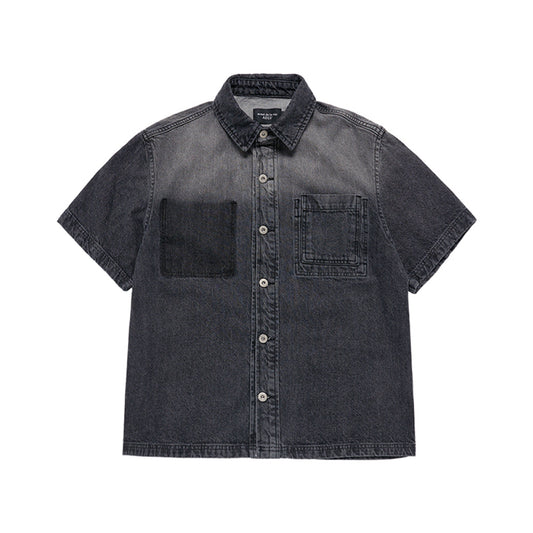 OVERSIZE WASHING DENIM SHORT SLEEVE SHIRTS BLACK