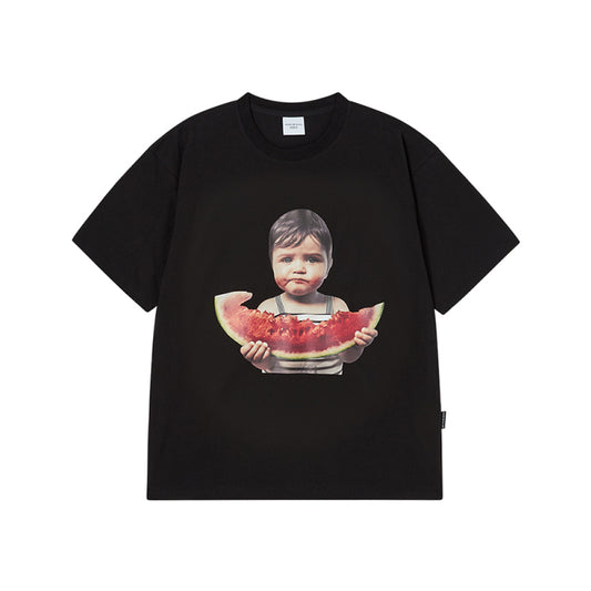 BABY FACE WATERMELON GIRL SLEEVE T-SHIRT BLACK