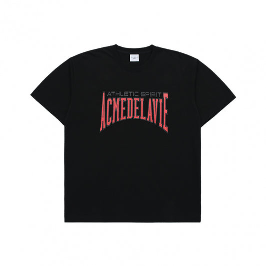 VARSITY LOGO EMBOSSING PRINTING SHORT SLEEVE T-SHIRT BLACK