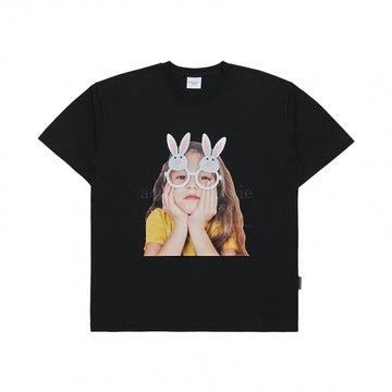 BABY FACE RABBIT GLASSES SHORT SLEEVE T-SHIRT BLACK