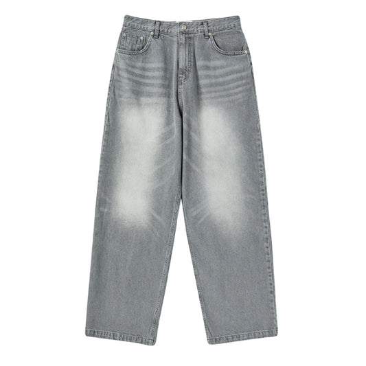 DENIM SET UP WIDE PANTS GRAY