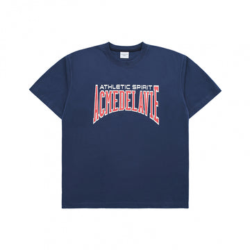 VARSITY LOGO EMBOSSING PRINTING SHORT SLEEVE T-SHIRT NAVY