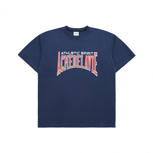 VARSITY LOGO EMBOSSING PRINTING SHORT SLEEVE T-SHIRT NAVY