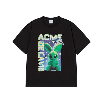 REAL ALIEN FUZZY RABBIT SHORT SLEEVE T-SHIRT BLACK
