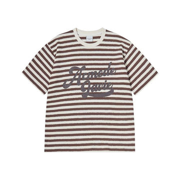 STRIPE LOGO PRINT SHORT SLEEVE T-SHIRT DARK BROWN