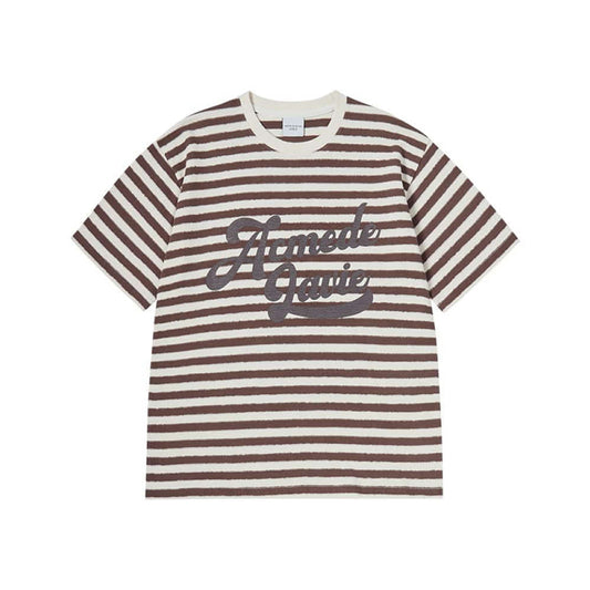 STRIPE LOGO PRINT SHORT SLEEVE T-SHIRT DARK BROWN