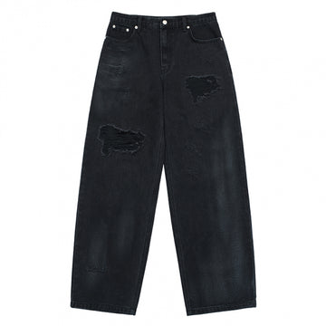 DESTROYED WASHING SPRAY DENIM PANTS BLACK