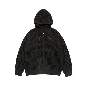 SOLID KNIT HOODIE ZIP UP BLACK