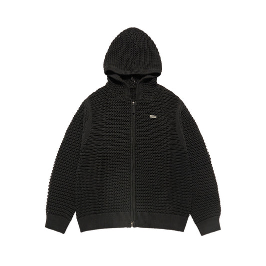 SOLID KNIT HOODIE ZIP UP BLACK