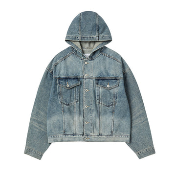 OVERSIZE DENIM HOODIE TRACKER JACKET BLU
