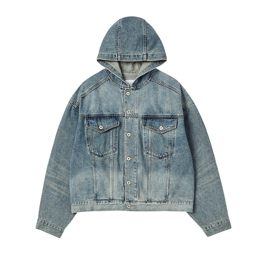 OVERSIZE DENIM HOODIE TRACKER JACKET BLU